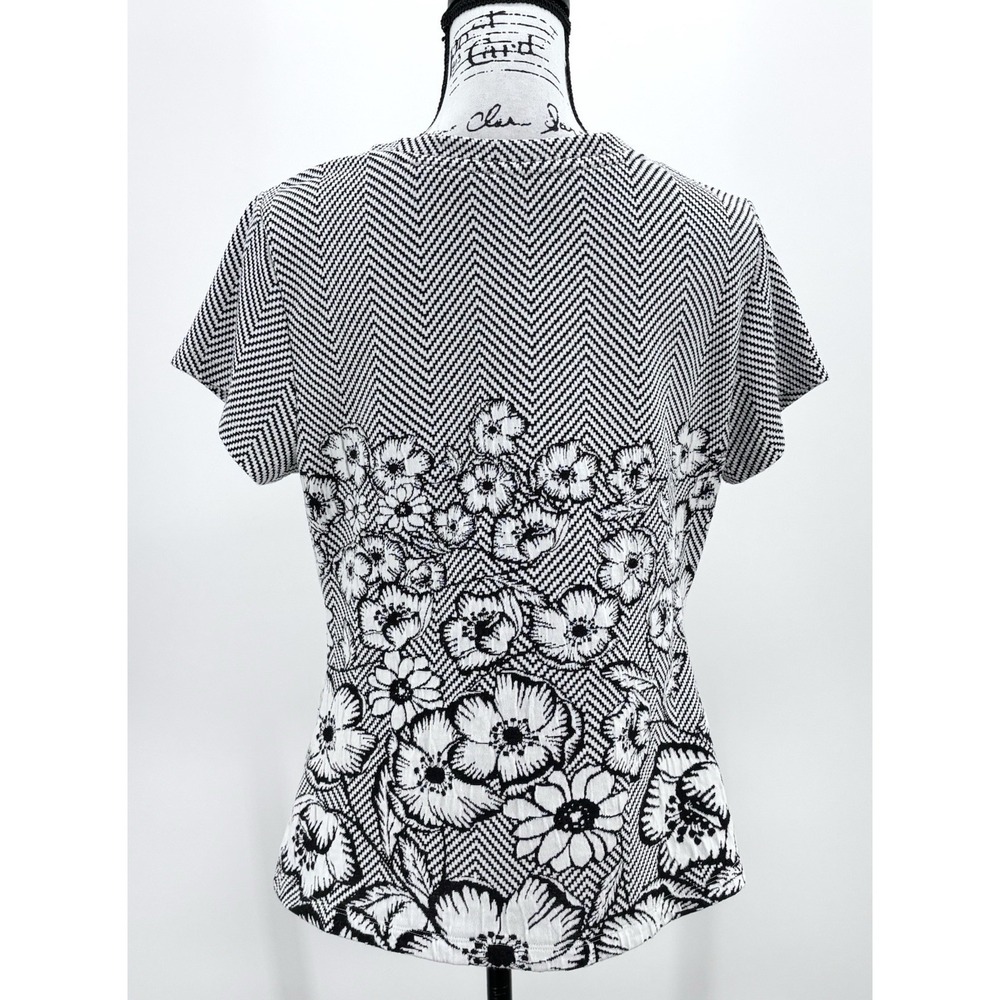 Maeve Anthropologie Hellebore Top XL Black White Floral Chevron Square Neck Knit - Picture 3 of 9